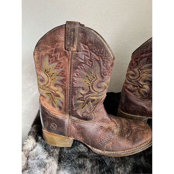 Double H Roper Work Cowboy Boots Leather Western Brown Square Toe Mens 11 11 D - Picture 4 of 12